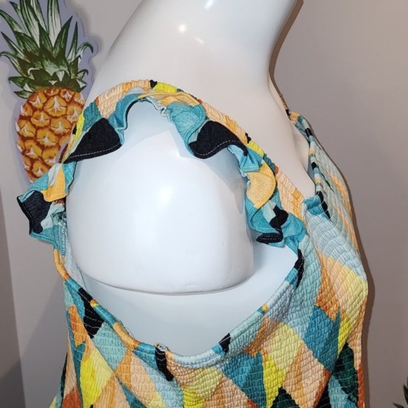 Torrid - Peplum Washable Crinkle Gauze Smocked Tank Top in Geo-Multi - Picture 6 of 13